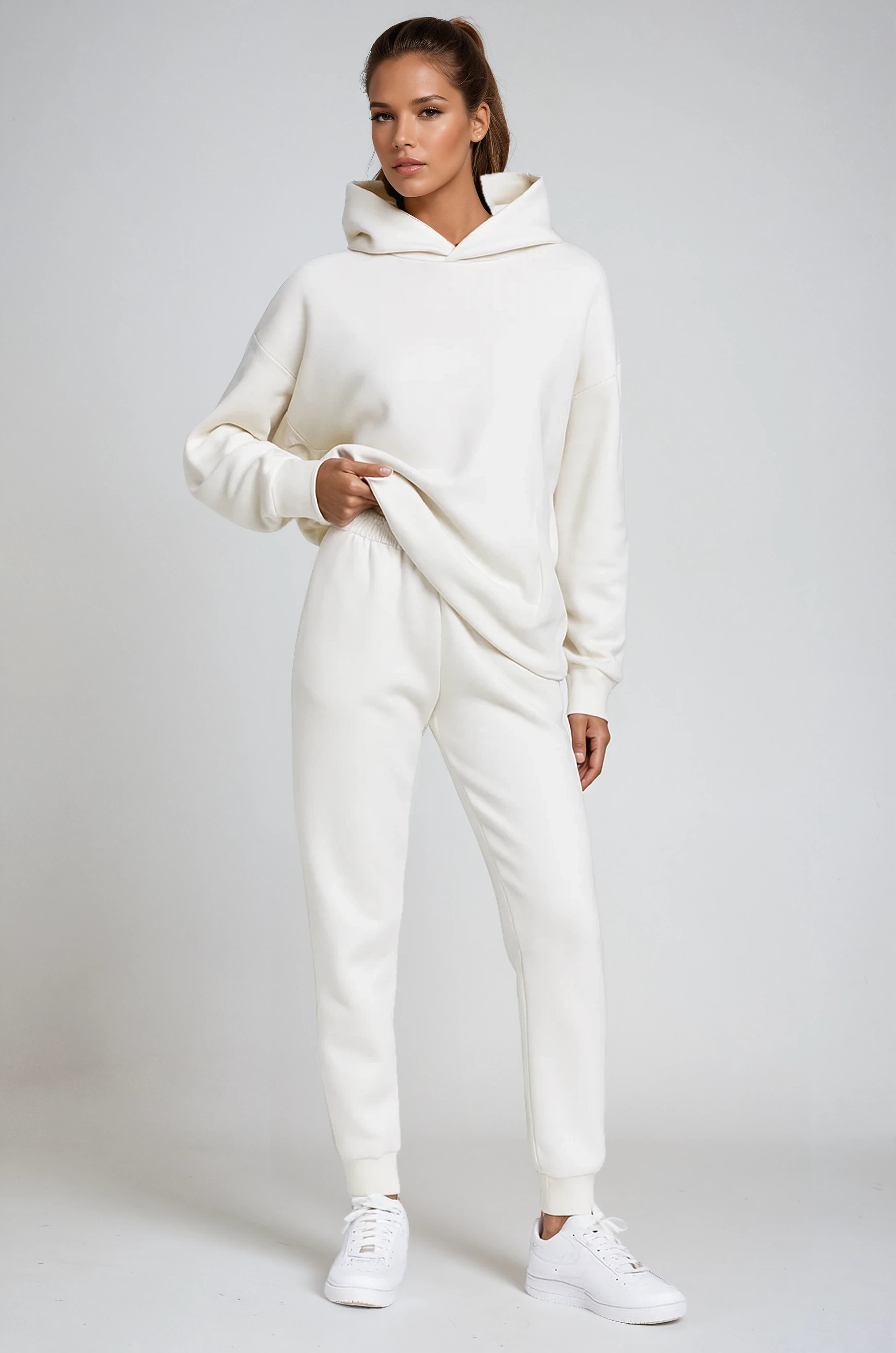 Womens Hoodies And Joggers Set with Relaxed Fit Sweatshirt and Ribbed Cuffs