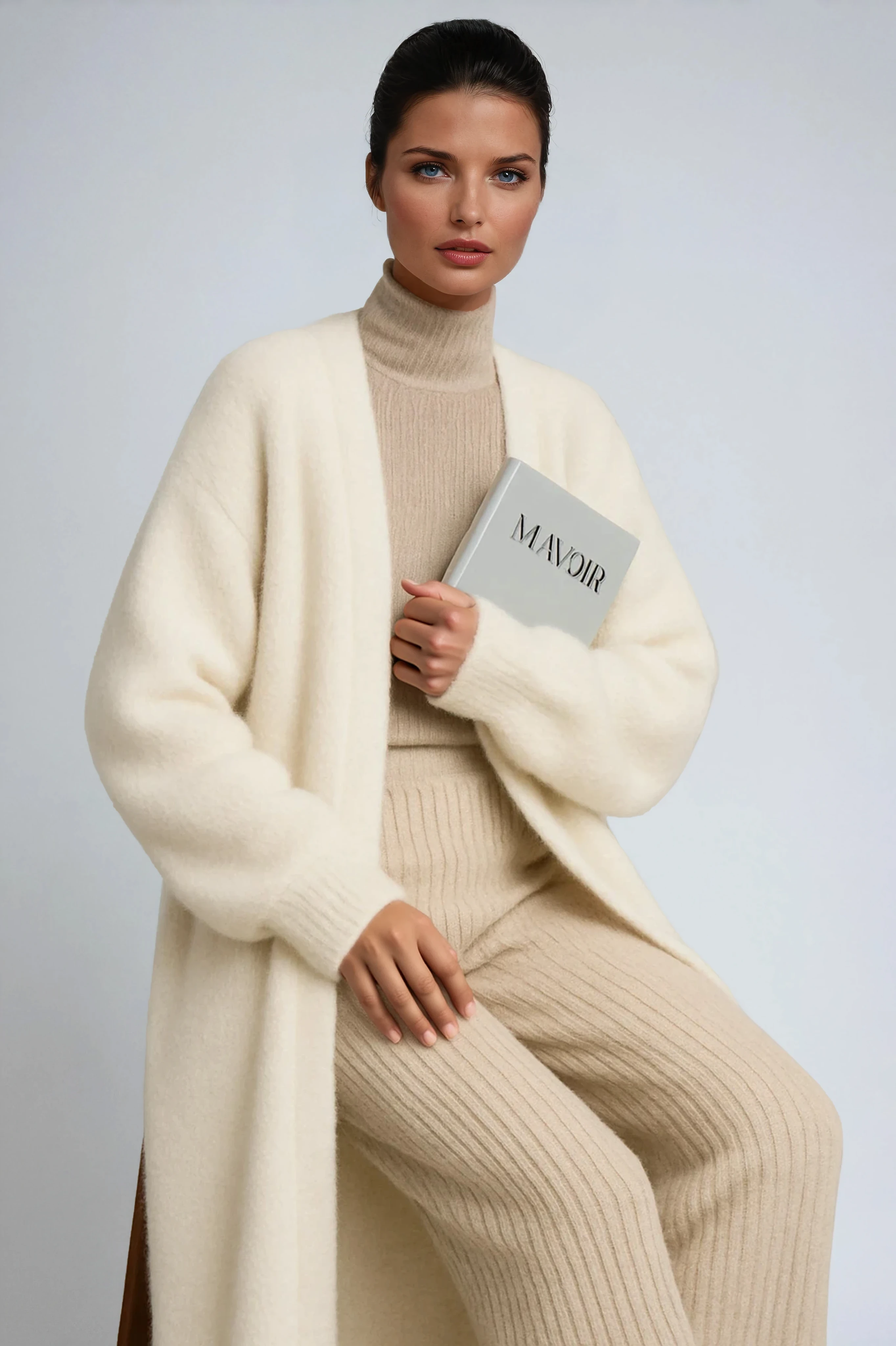 Womens Longline Open-Front Cardigan with Dropped Shoulders and Relaxed Fit