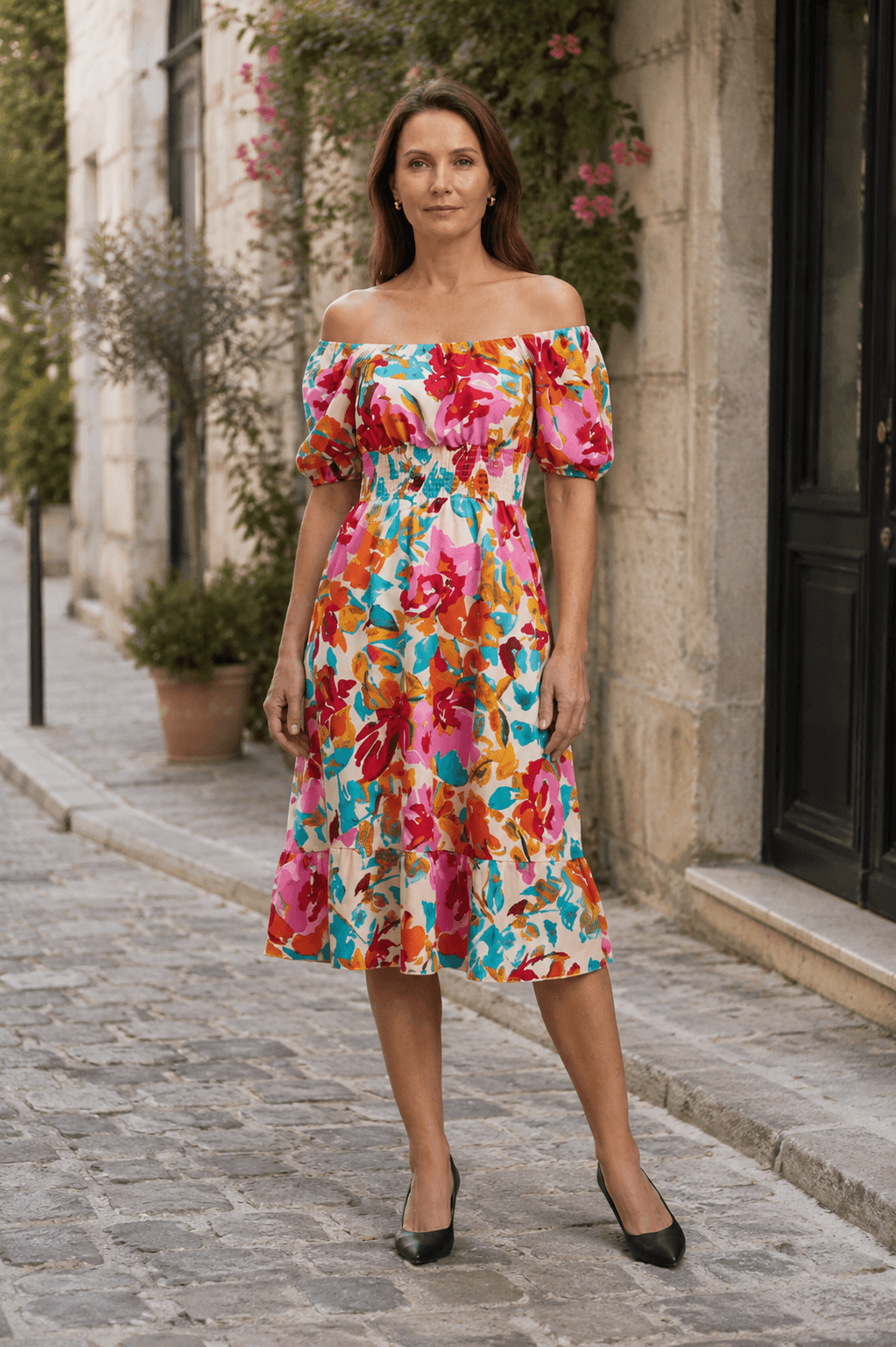 Women's Dress | Boho Off Shoulder Midi