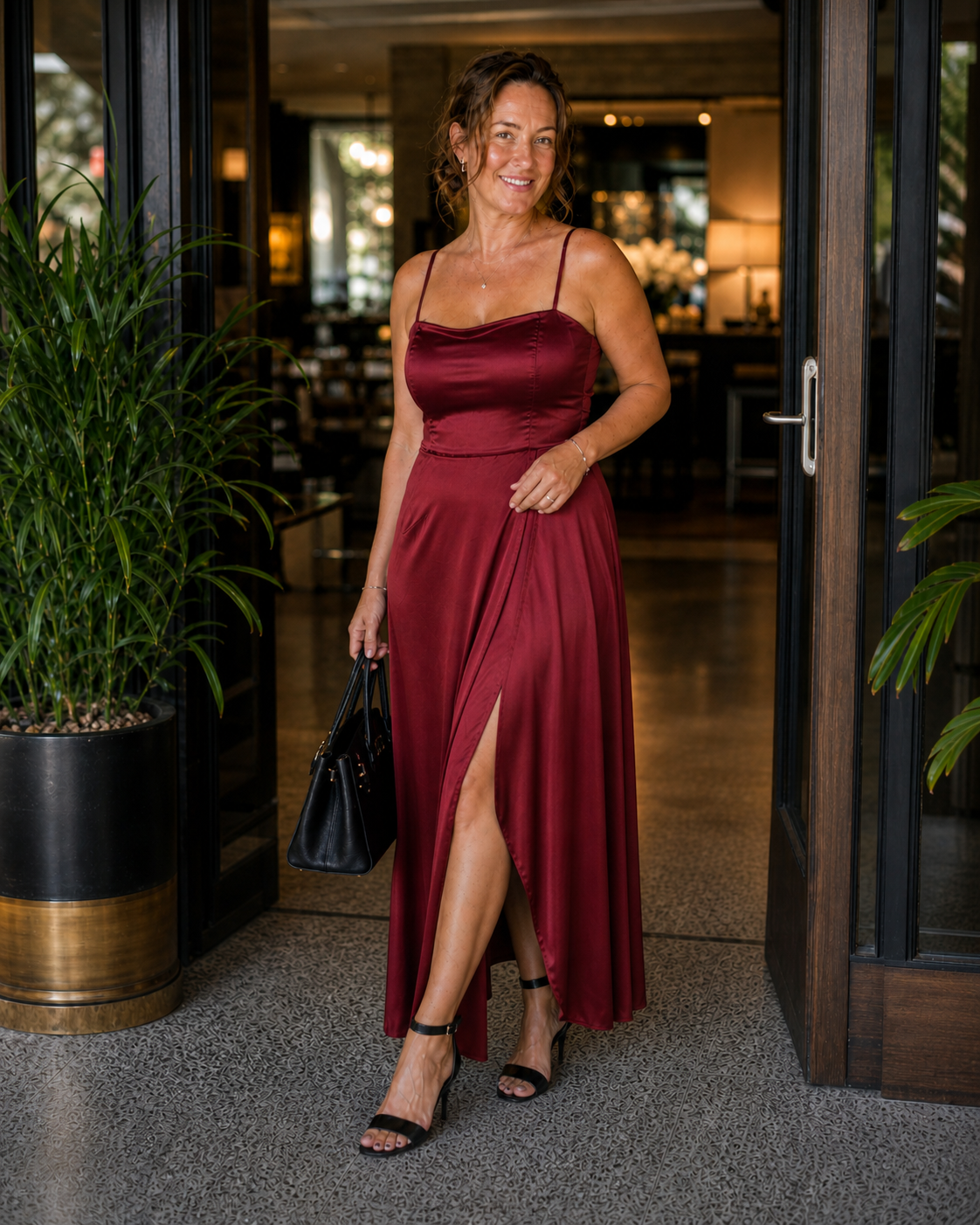 Women's Wedding Guest Dress Maxi | Satin-Look with High Split