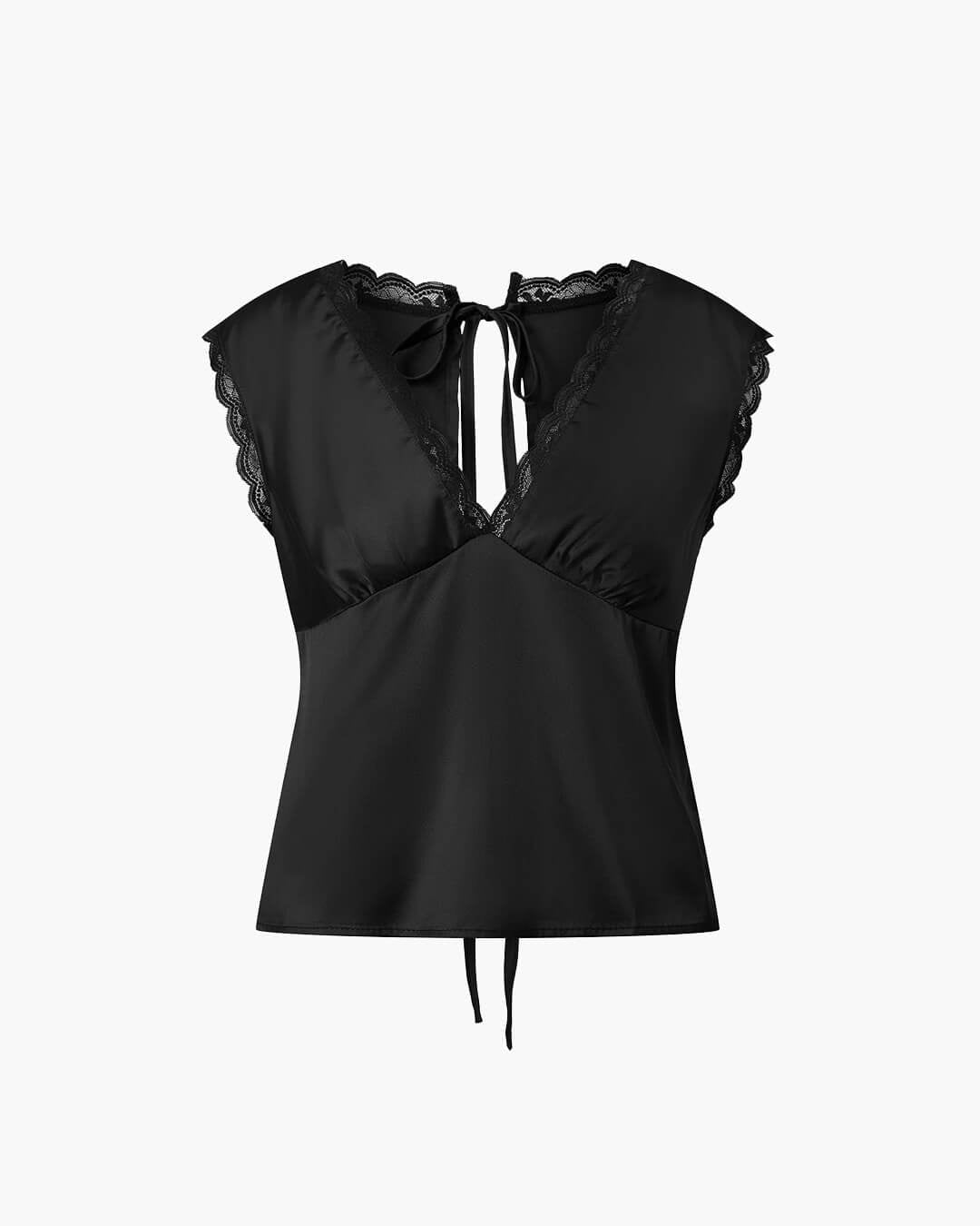 Top Women | Sleeveless V-Neck with Open Back, Lace Trim & Tie Detail