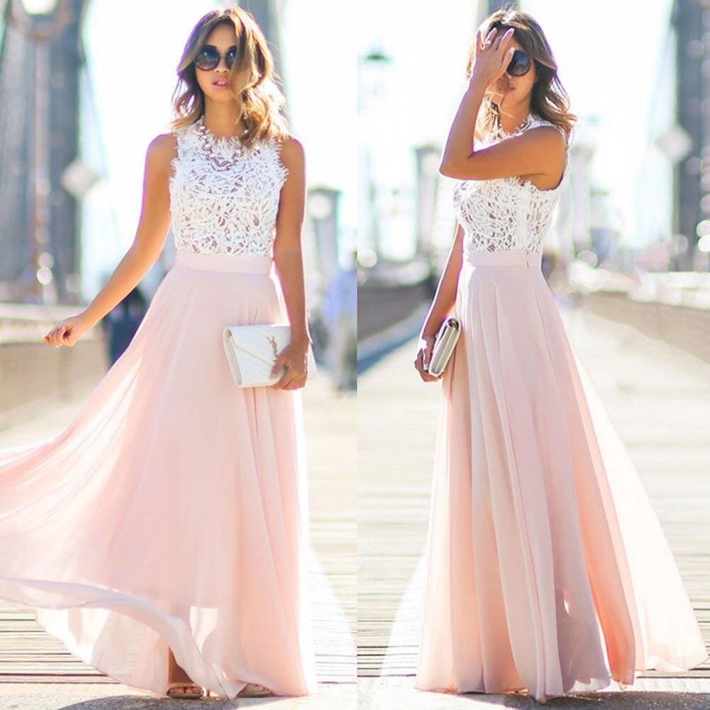 Women's Wedding Guest Dress Maxi | Lace Bodice & Flared Skirt