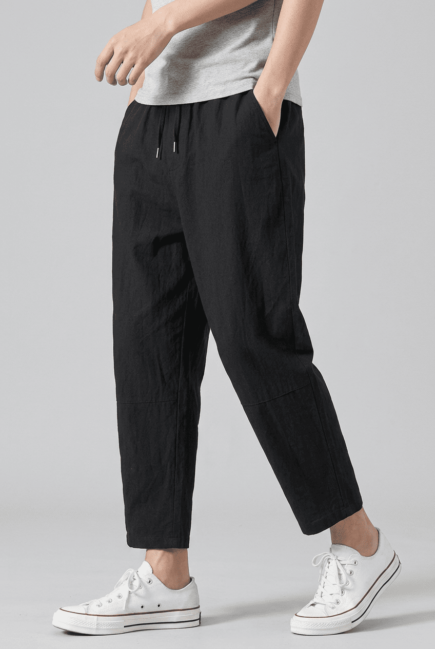 Men's Casual Trousers with Drawstring Waist and Tapered Leg | Cropped Length