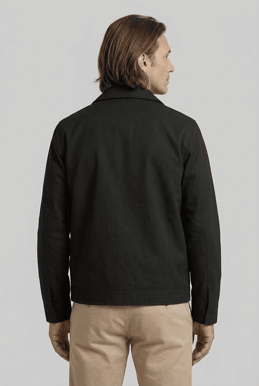 Men's Zip Up Jacket with Shirt Collar and Checked Lining | Harrington Style
