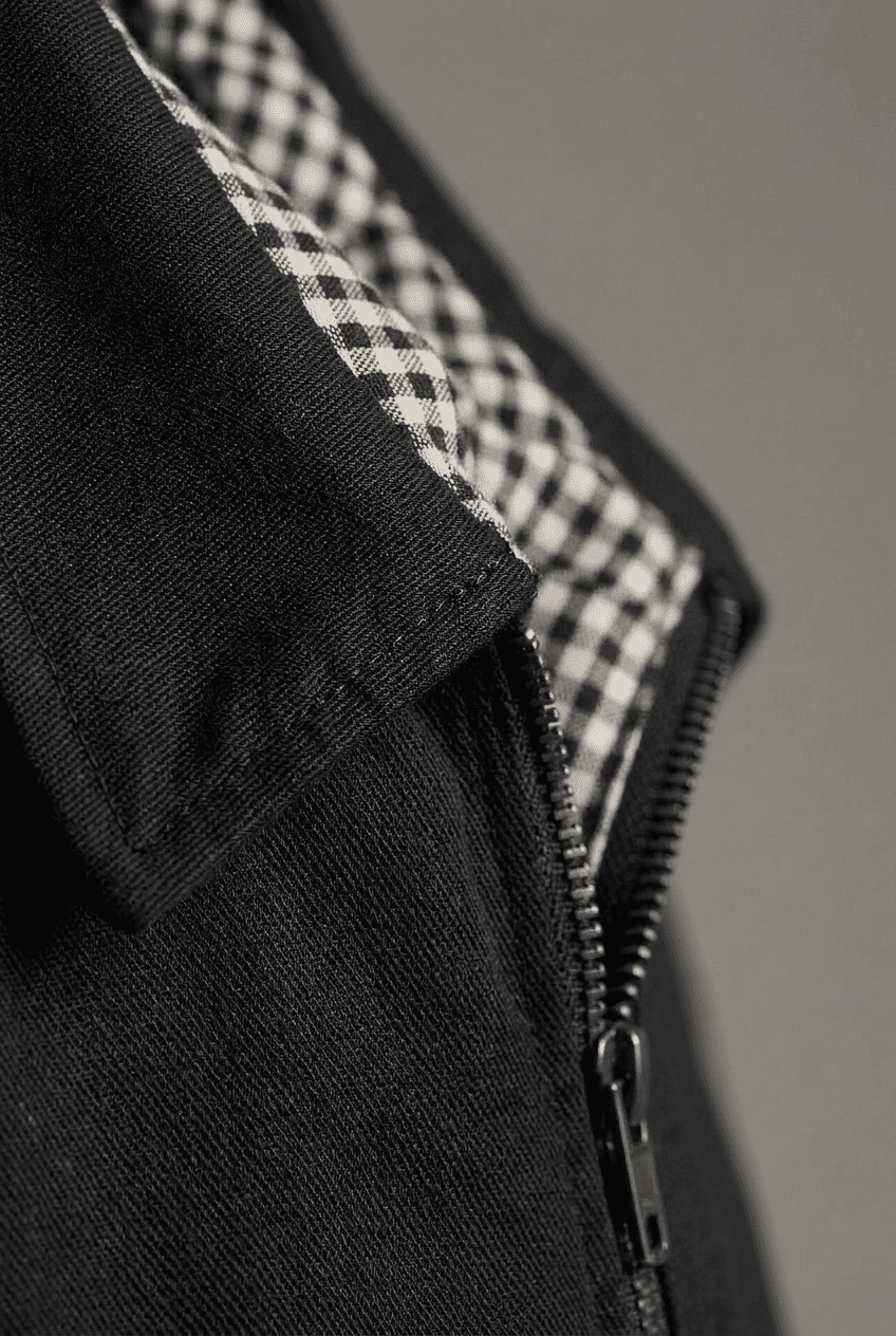 Men's Zip Up Jacket with Shirt Collar and Checked Lining | Harrington Style