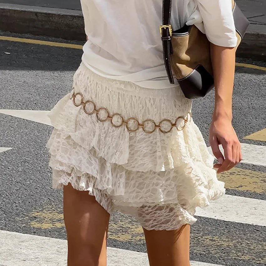 Women's Lace Mini Skirt | Tiered Ruffle Layers & High Waist