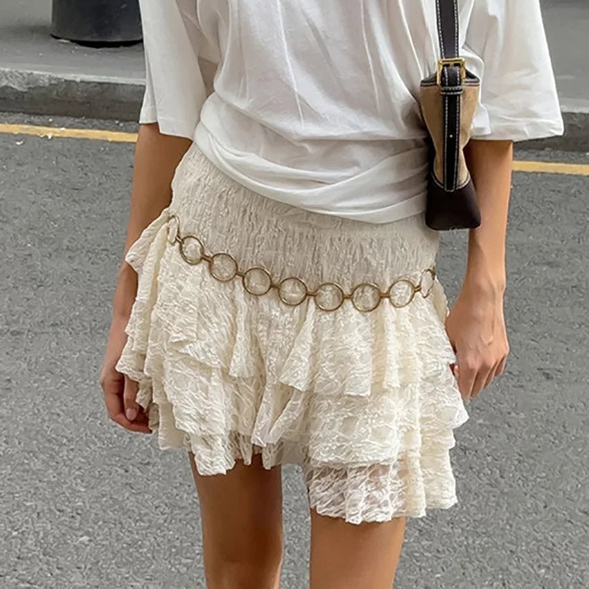 Women's Lace Mini Skirt | Tiered Ruffle Layers & High Waist