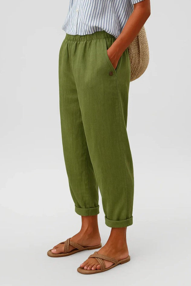 Women's Cropped Tapered Trousers | Elasticated Waist & Turn-Up Hem