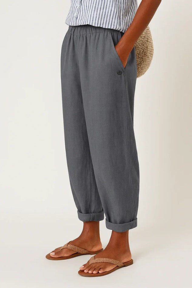 Women's Cropped Tapered Trousers | Elasticated Waist & Turn-Up Hem
