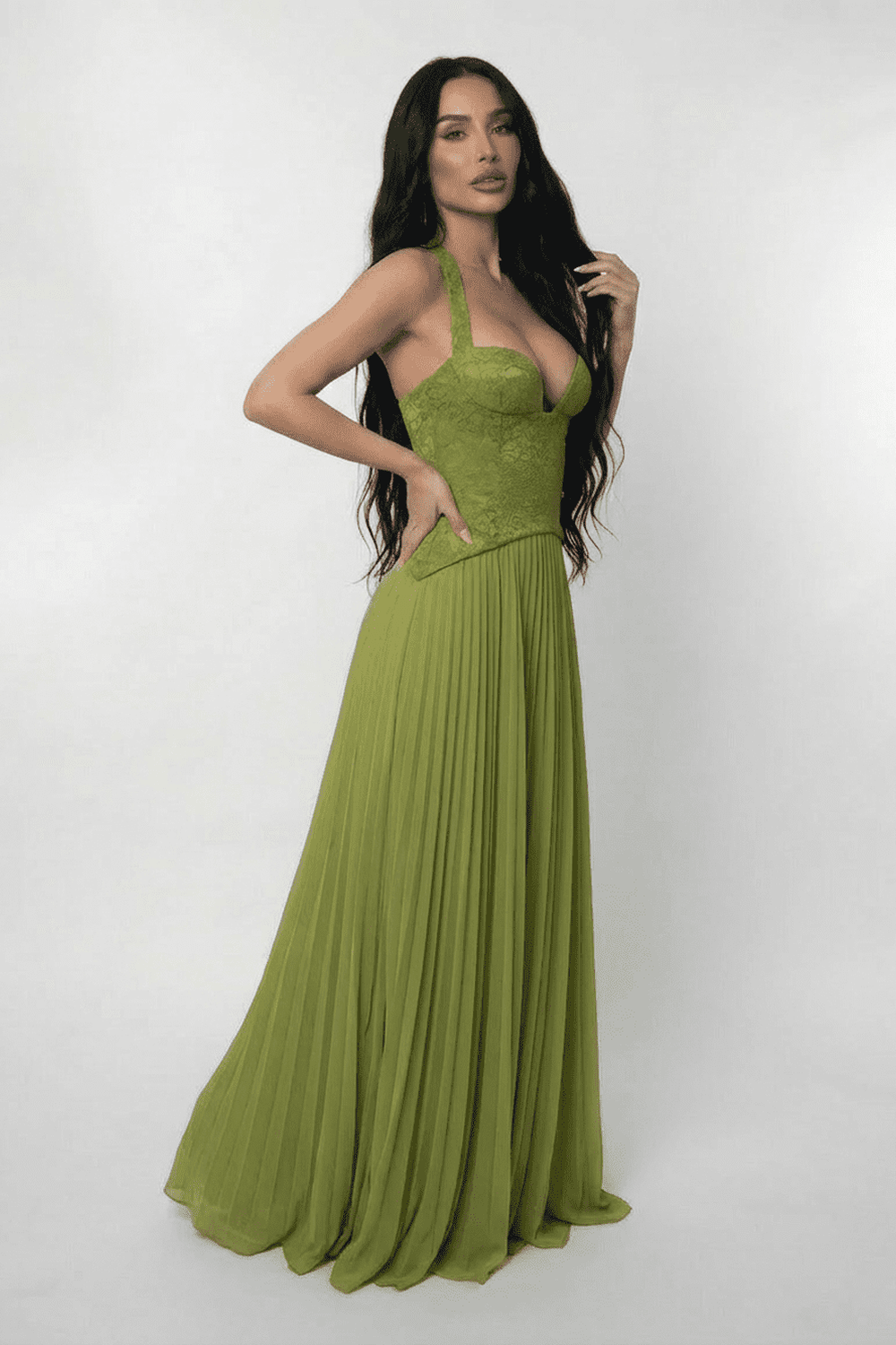 Wedding Guest Dress | Maxi with Halterneck & Lace Bodice