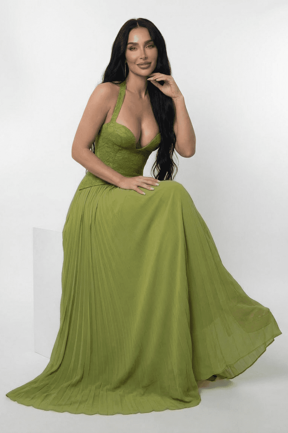 Wedding Guest Dress | Maxi with Halterneck & Lace Bodice
