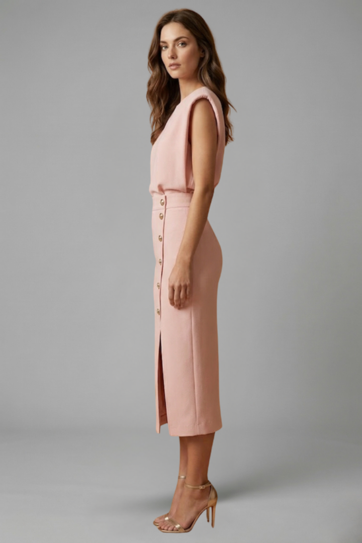 Women’s Dress | Button Slit Midi Round Neck