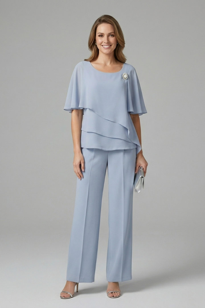 Women’s Set | Layered Top Straight Leg Trousers