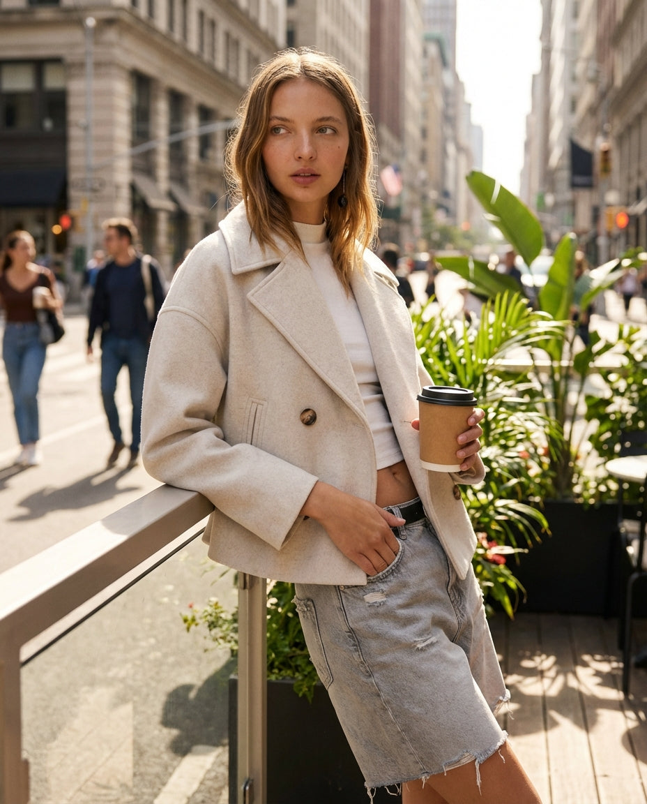 Women's Coat | Double Breasted Short Style