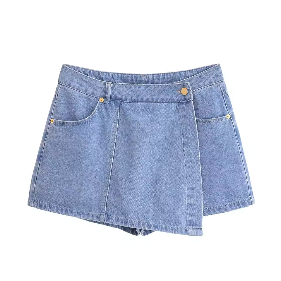 Women's Denim Set | Loose Fit Crop Top Mini Skort