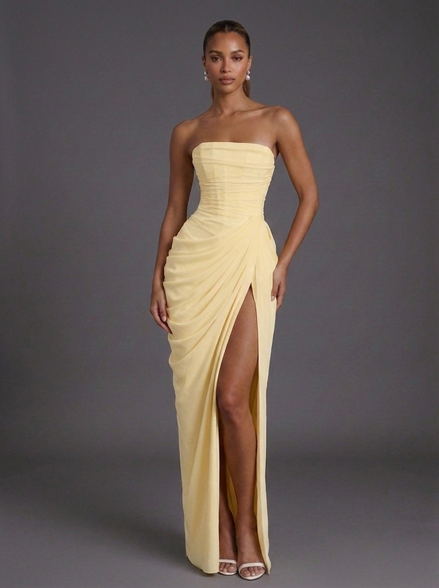 Women's Dress | Strapless Corset Ruched Split Wedding Guest Maxi