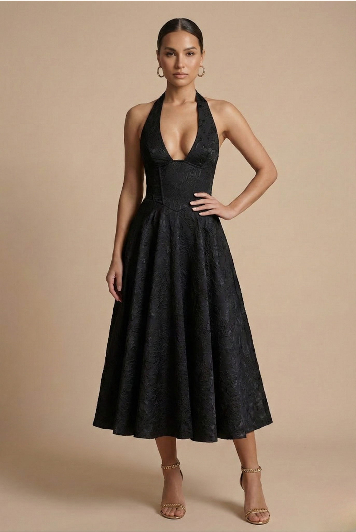 Women's Dress | Halter Neck Midi Textured