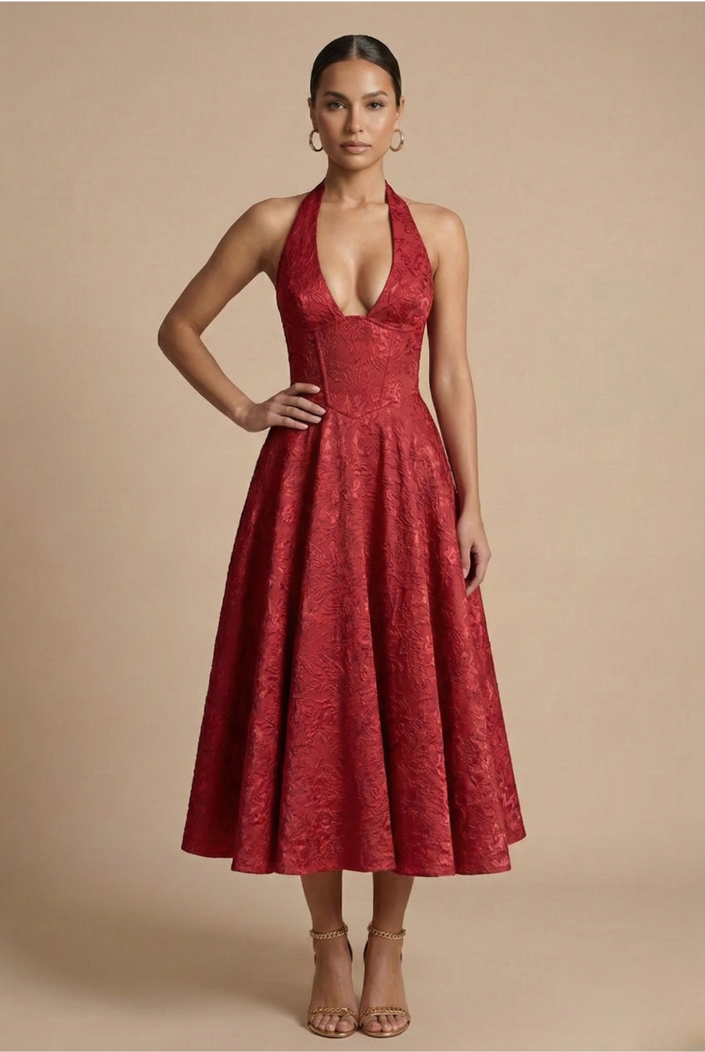 Women's Dress | Halter Neck Midi Textured