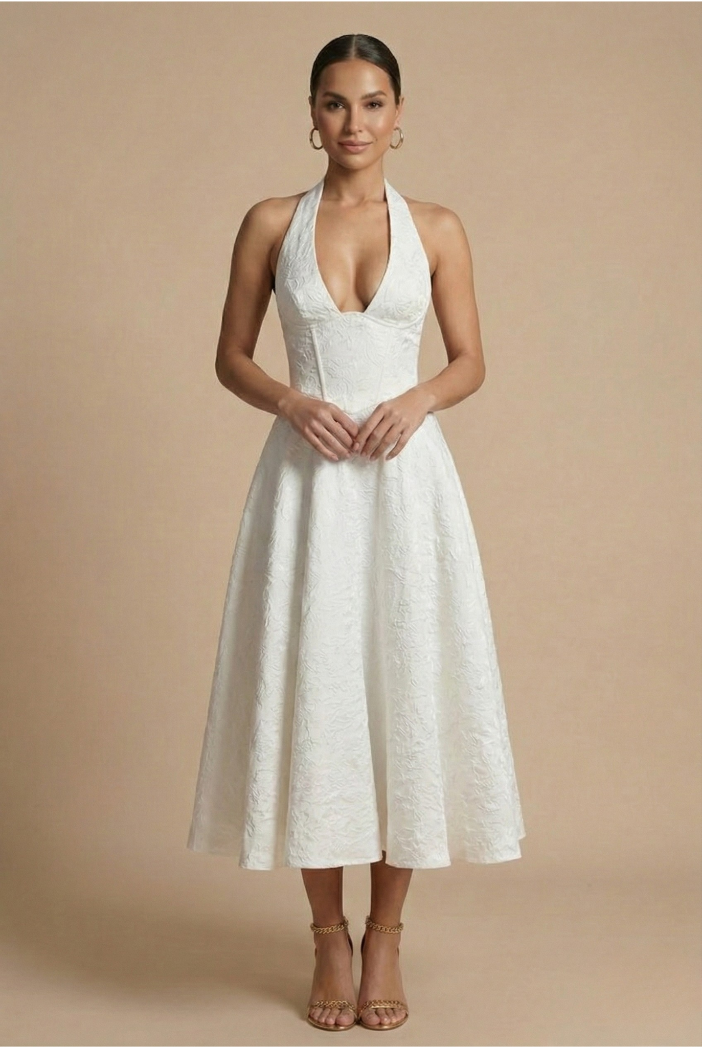 Women's Dress | Halter Neck Midi Textured