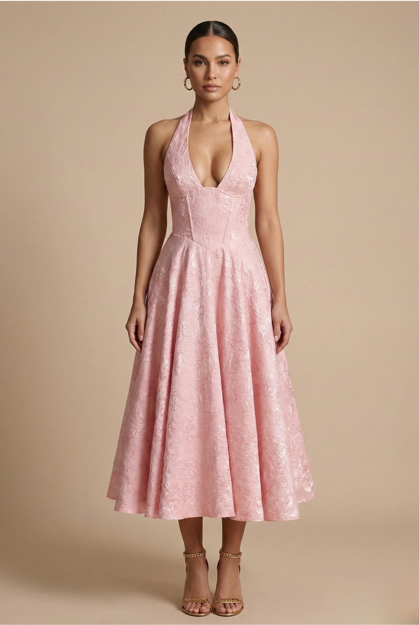Women's Dress | Halter Neck Midi Textured
