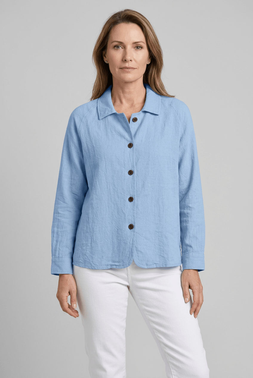 Women's Button Down Shirt with Open Collar | Long Sleeves