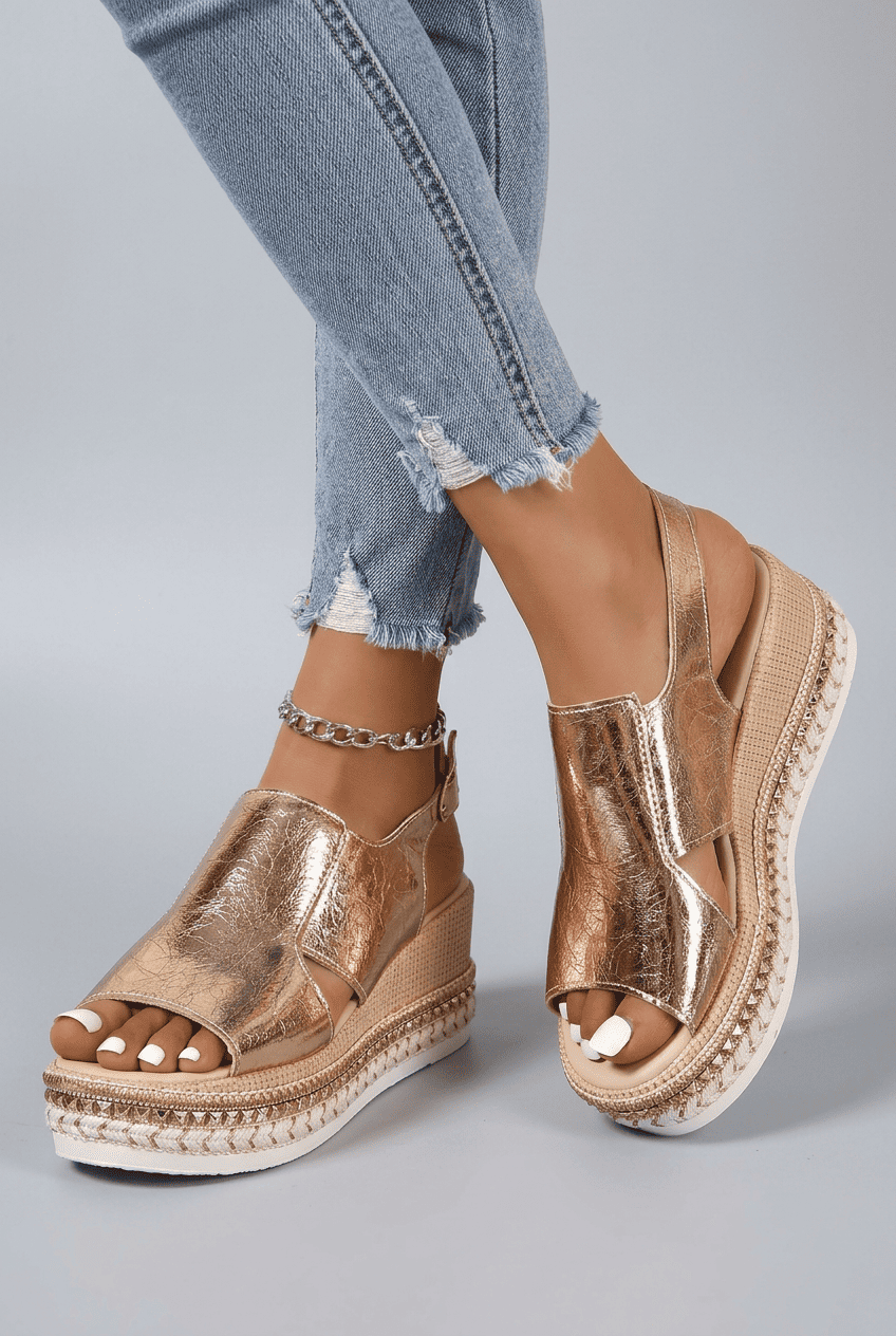 Women’s Open Toe Platform Metallic Sandals | Summer