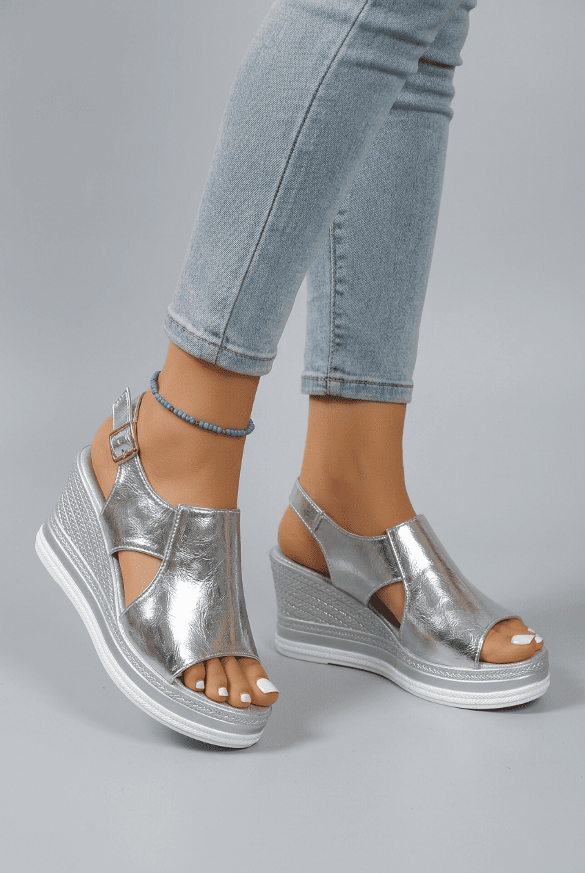 Women’s Open Toe Platform Metallic Sandals | Summer