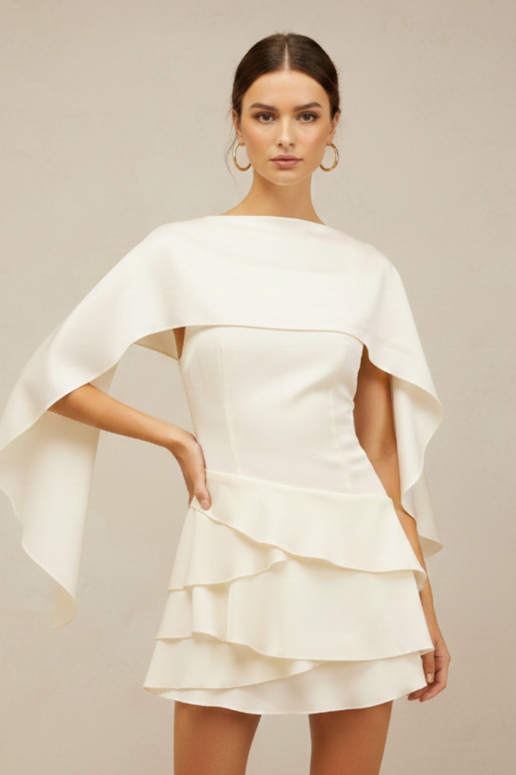 Women's Dress | Draped Shawl Mini with Tiered Ruffles
