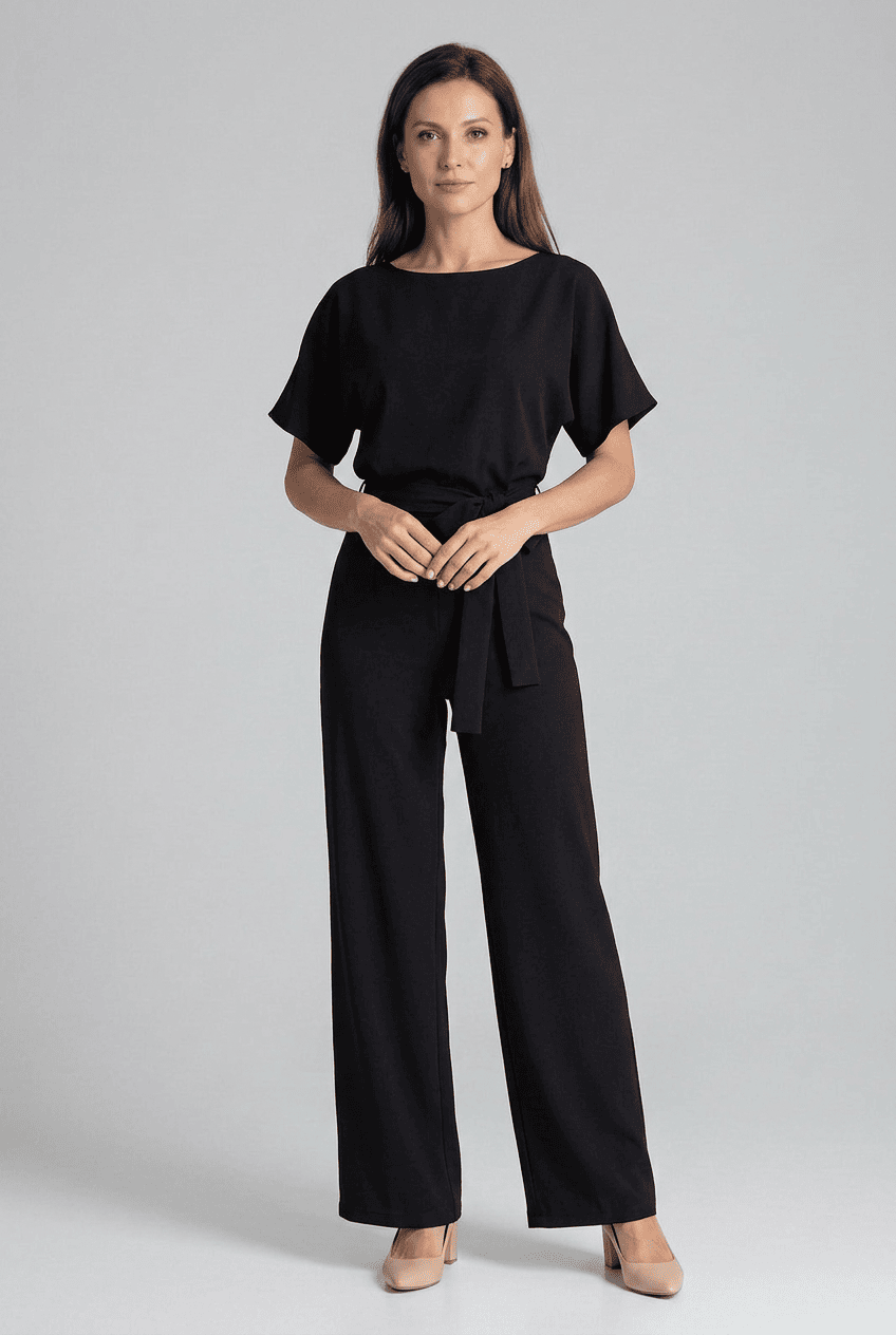 Women’s Short Sleeve Wide Leg Jumpsuit | Belted