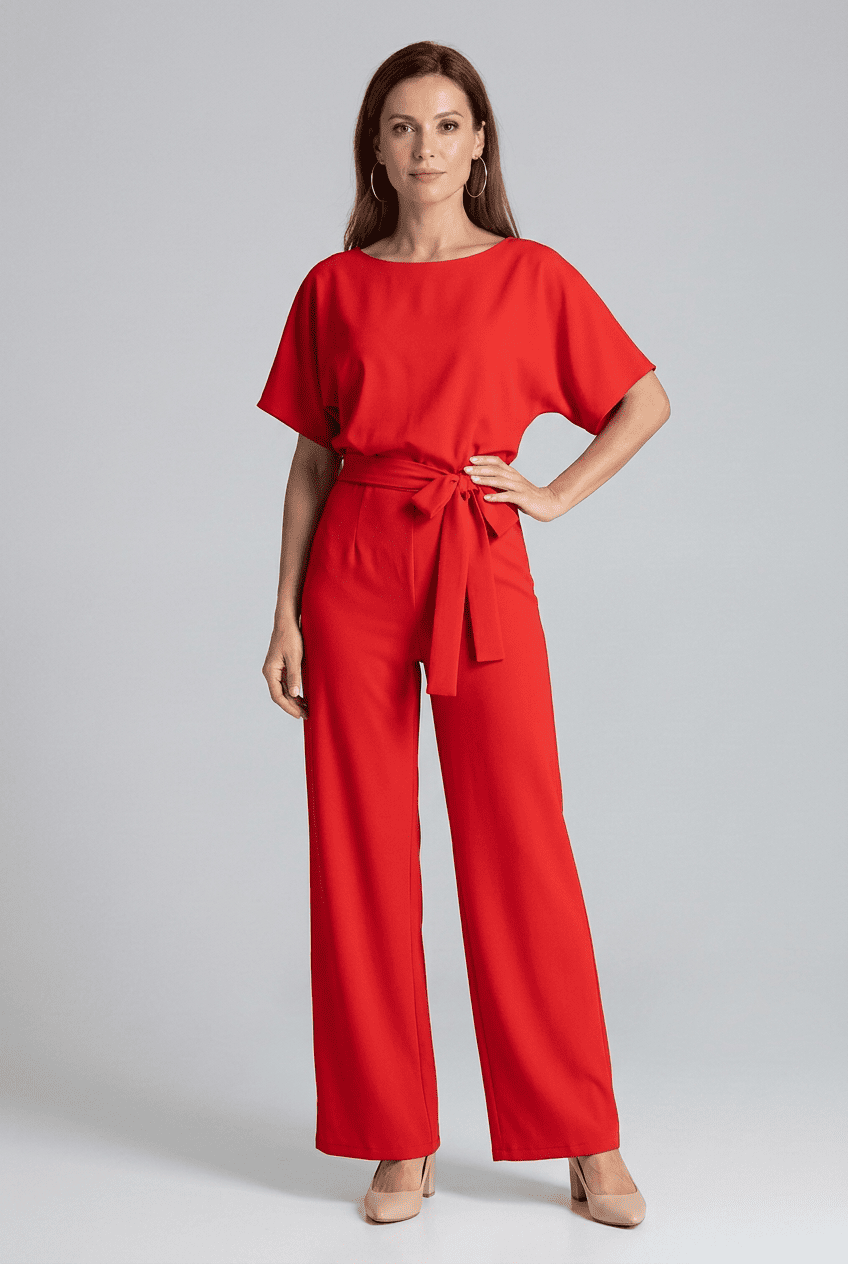 Women’s Short Sleeve Wide Leg Jumpsuit | Belted