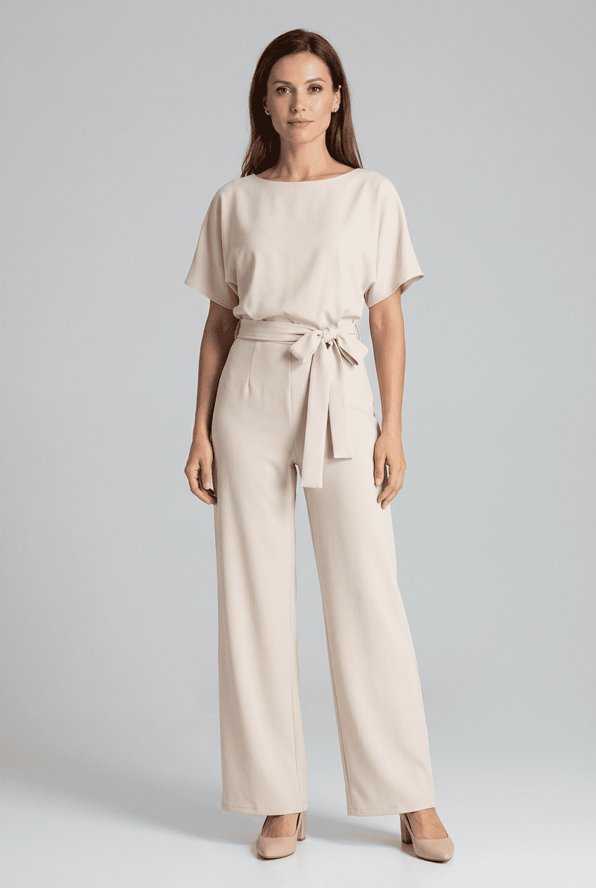 Women’s Short Sleeve Wide Leg Jumpsuit | Belted