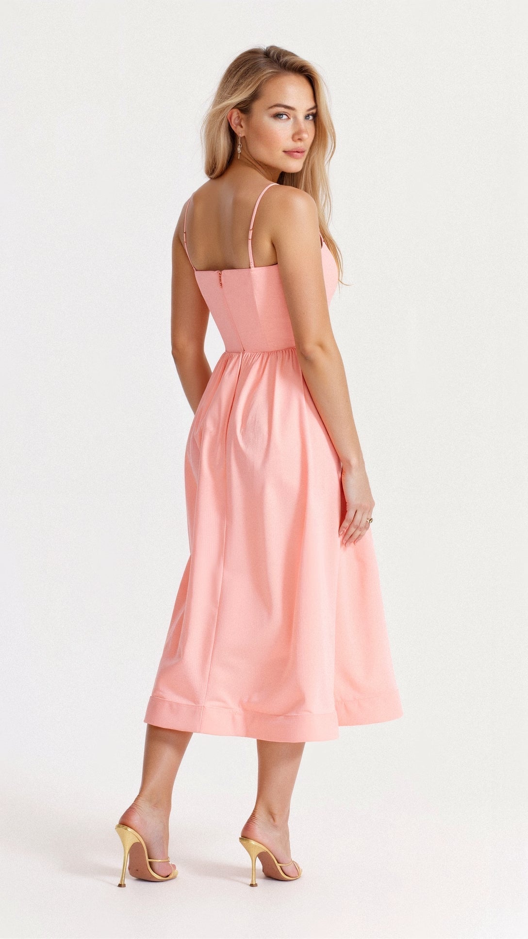 Wedding Guest Dress Women | Midi with Fitted Bodice & Spaghetti Straps