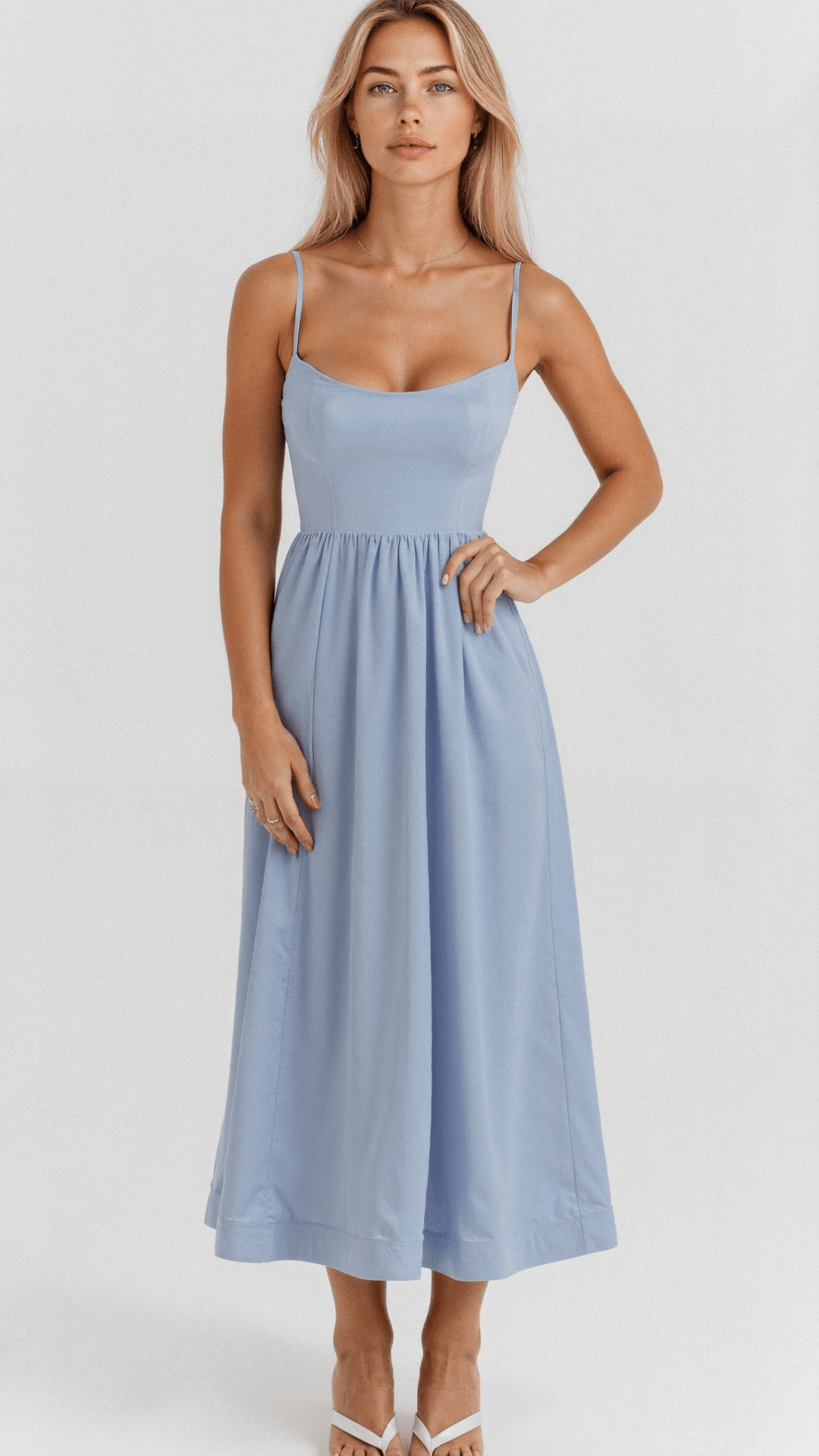 Wedding Guest Dress Women | Midi with Fitted Bodice & Spaghetti Straps