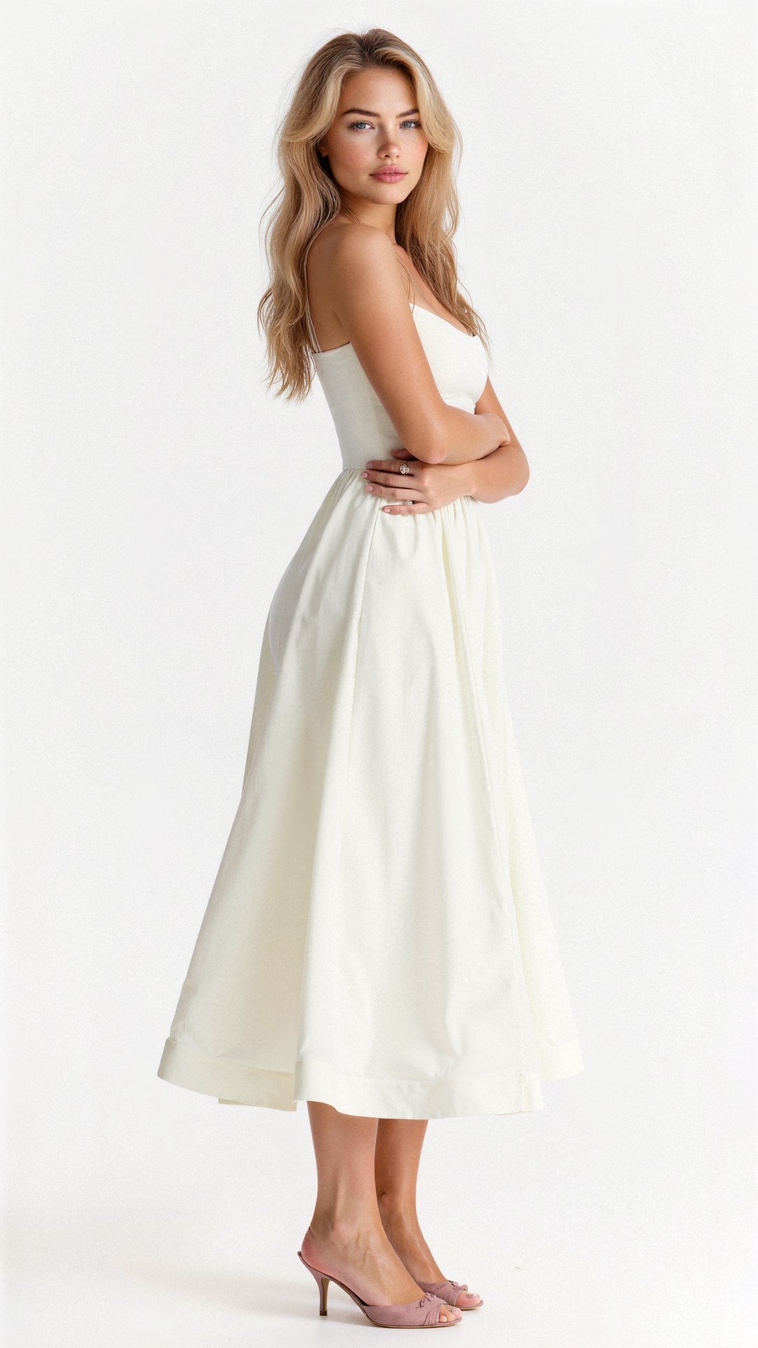 Wedding Guest Dress Women | Midi with Fitted Bodice & Spaghetti Straps