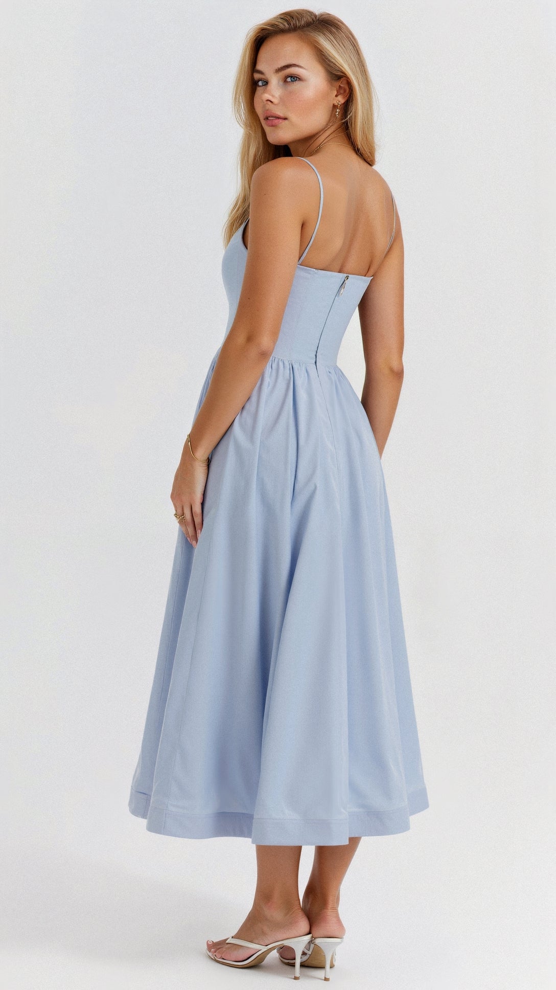 Wedding Guest Dress Women | Midi with Fitted Bodice & Spaghetti Straps