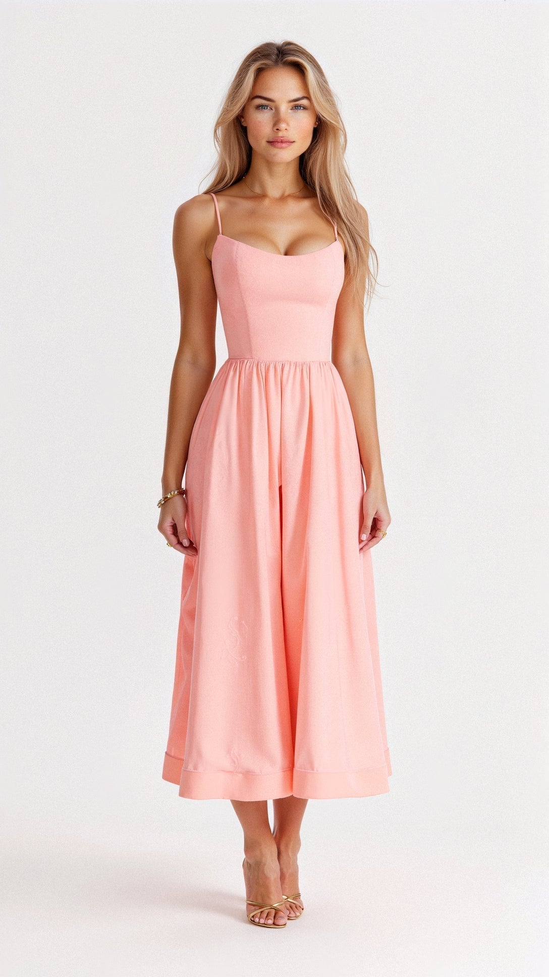 Wedding Guest Dress Women | Midi with Fitted Bodice & Spaghetti Straps