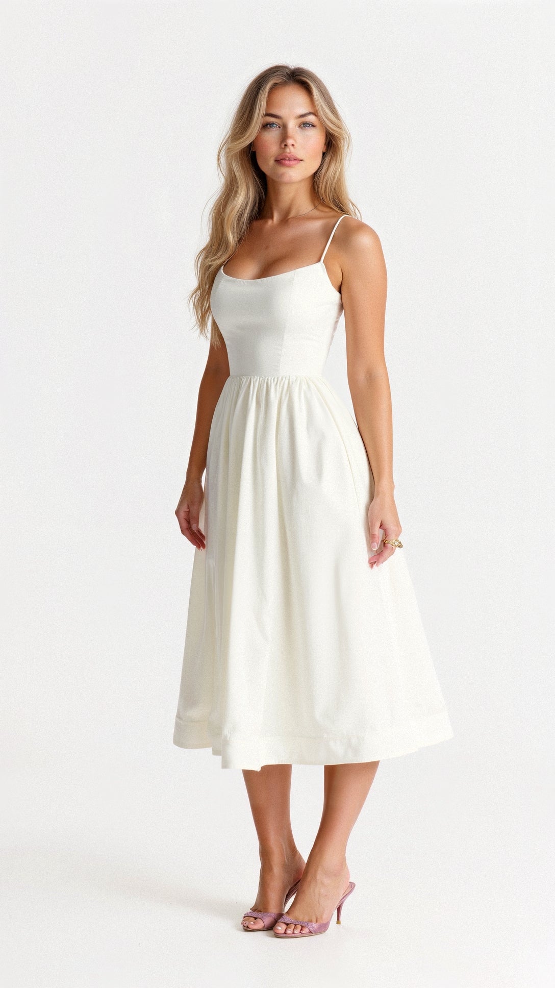 Wedding Guest Dress Women | Midi with Fitted Bodice & Spaghetti Straps