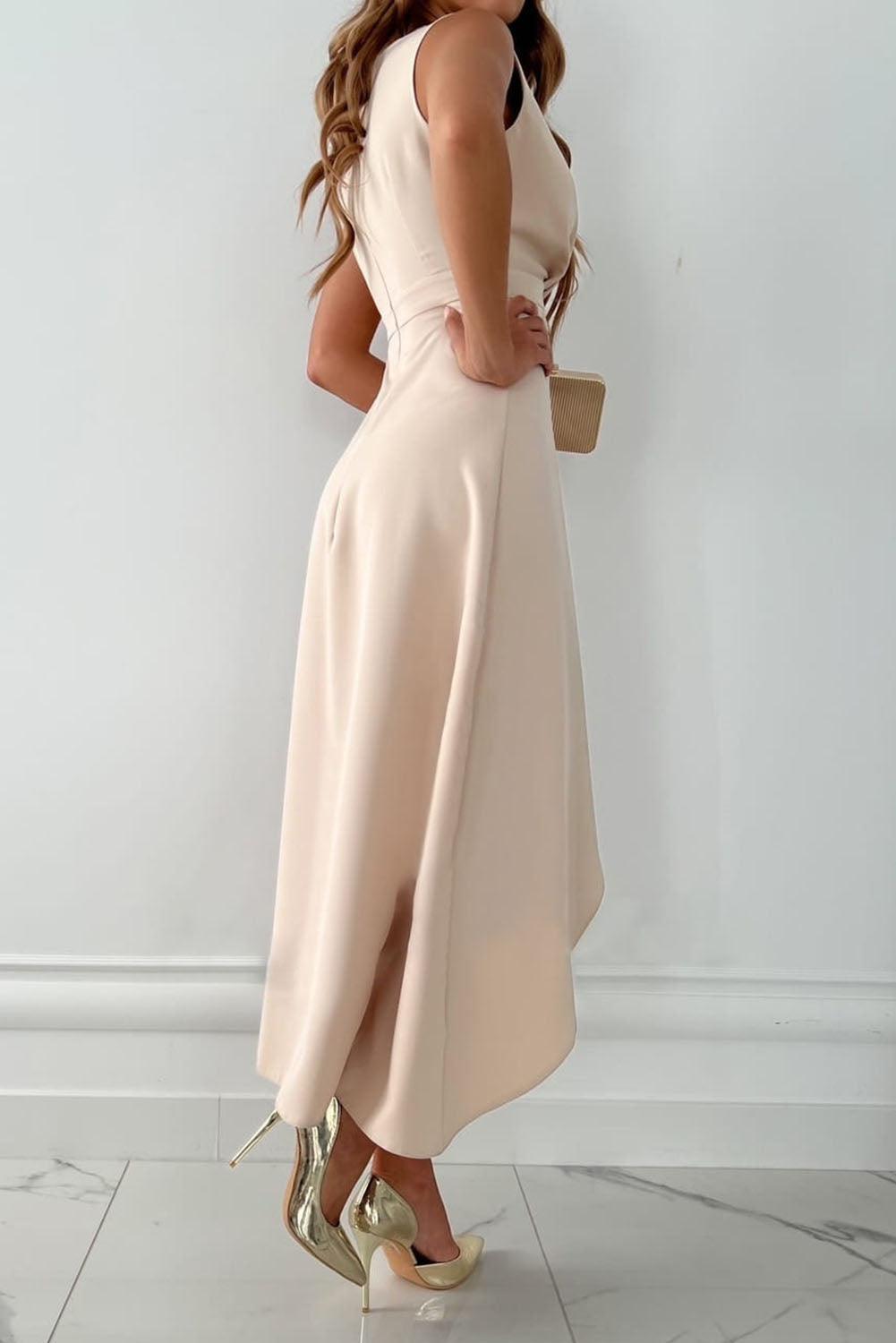 Women's Wedding Guest Dress | Wrap V-Neck & Asymmetric Ruffle Hem