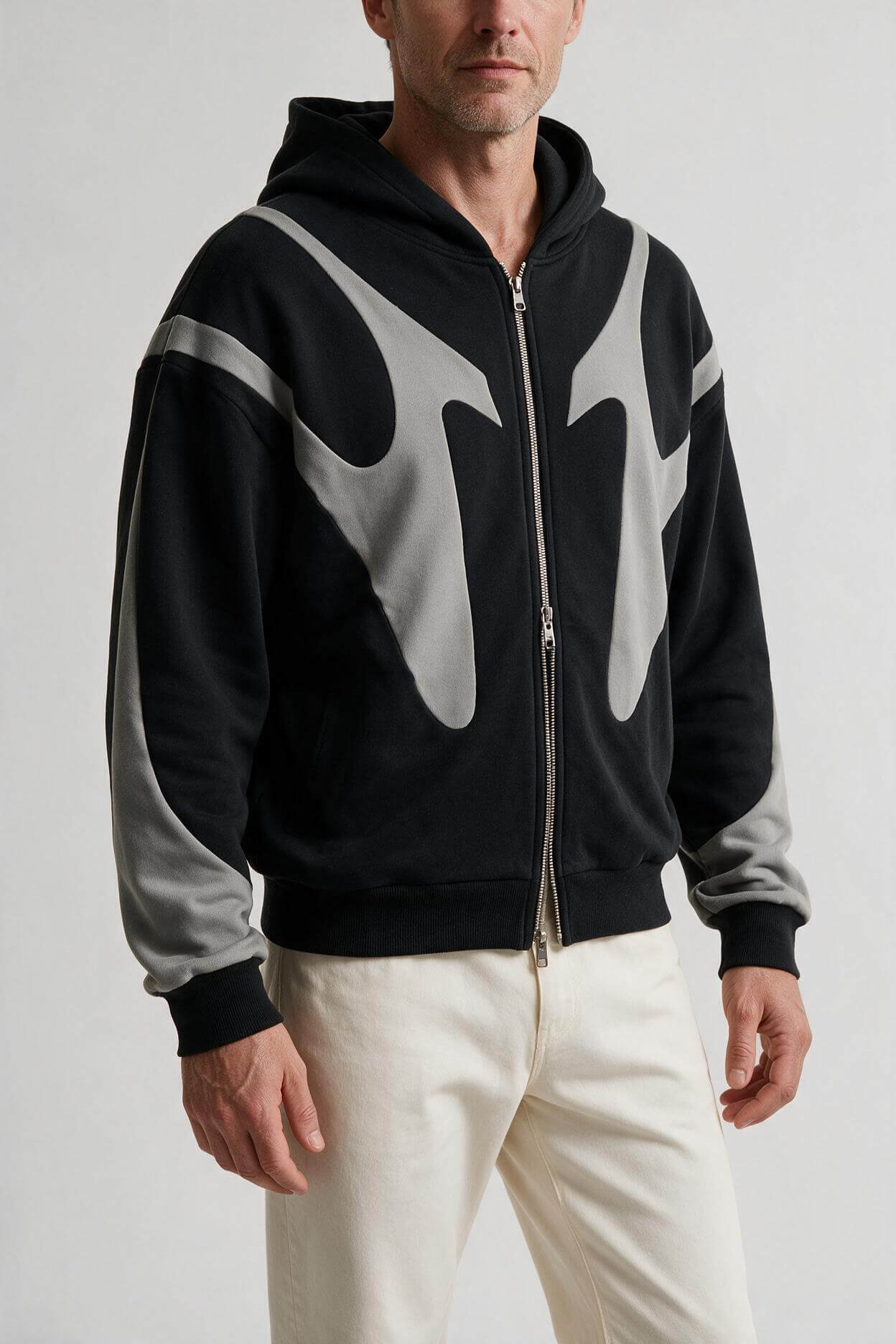 Men's Oversized Zip Hoodie | Colour Block Patchwork
