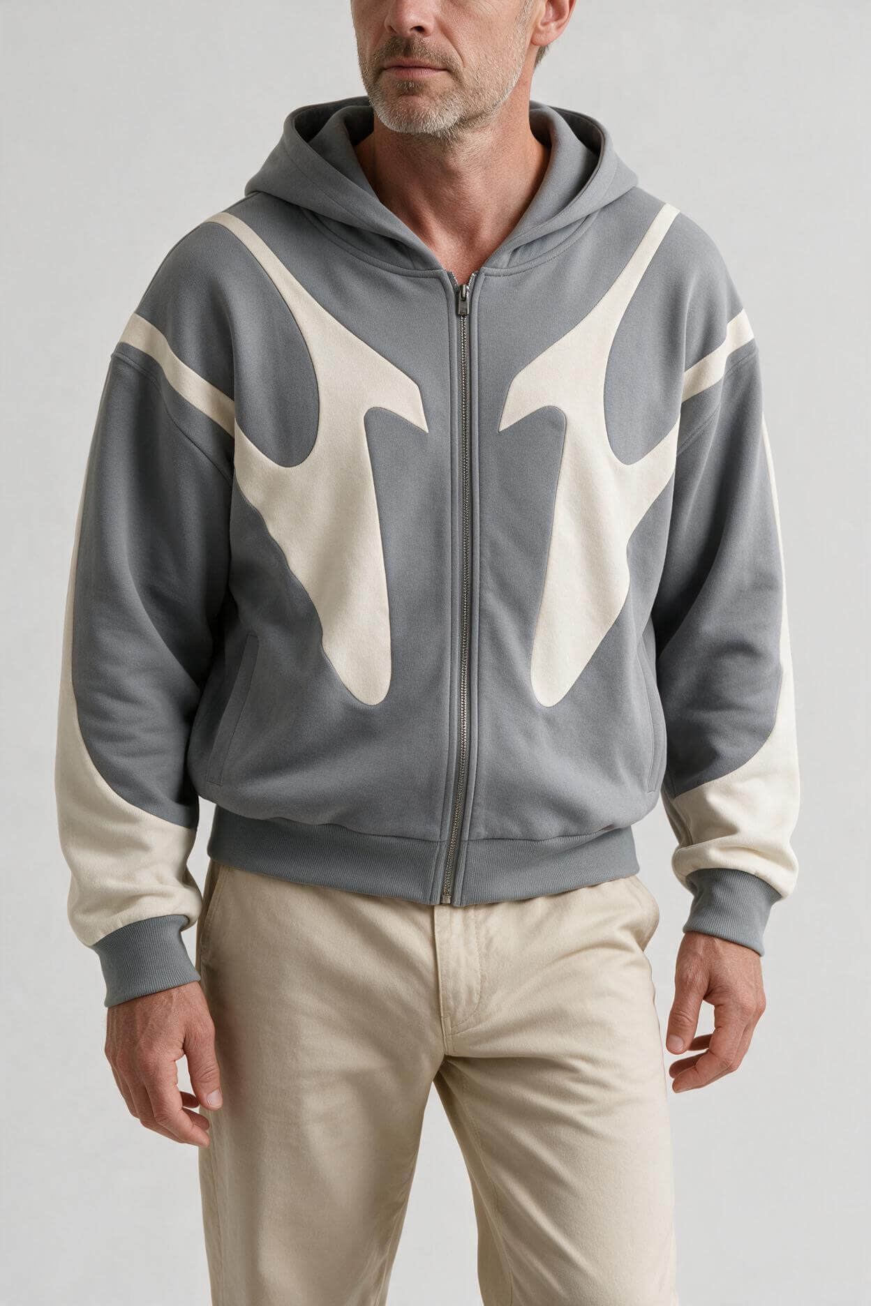Men's Oversized Zip Hoodie | Colour Block Patchwork