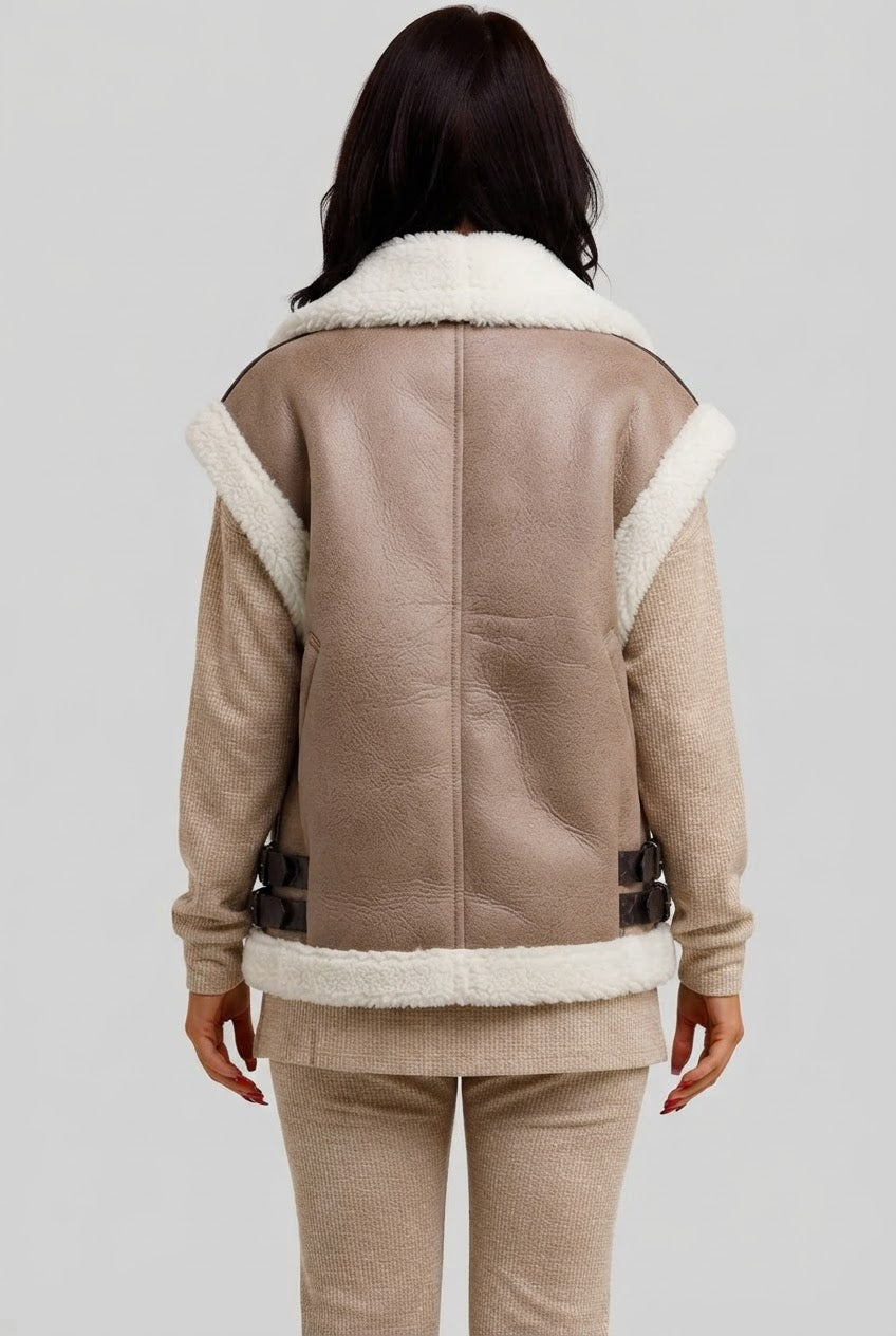 Women's Shearling-Trim Suede-Look Vest | Zip Front