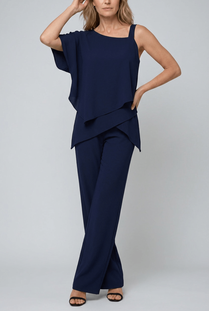 Women's Set | Asymmetric Overlay Top and Wide-Leg Trousers