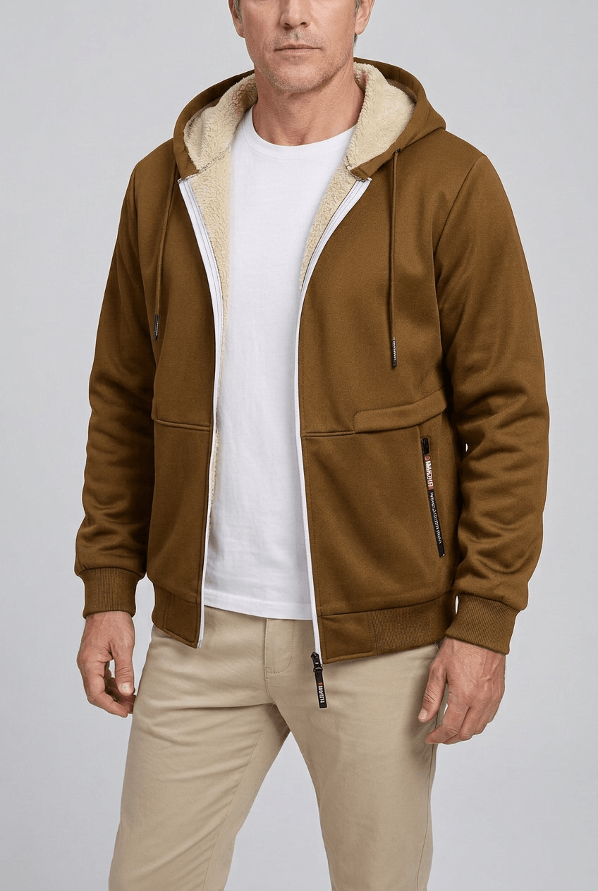 Men's Zip-Up Hoodie | Sherpa Lining & Drawstring Hood