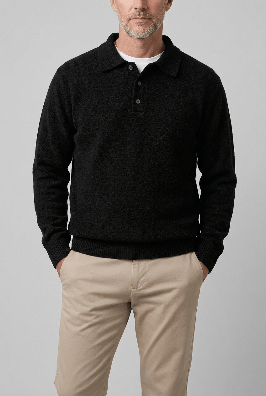 Men's Knitted Polo Jumper | Ribbed Cuffs & Hem