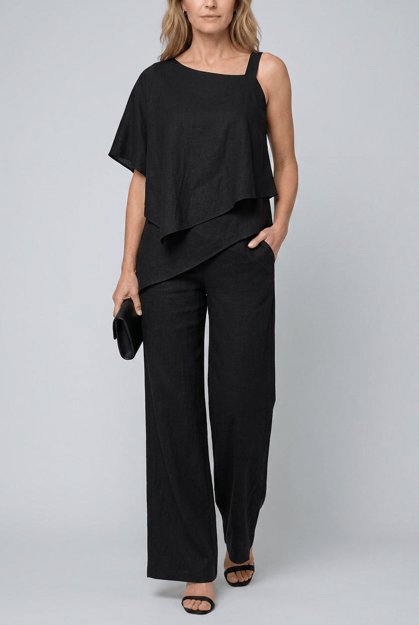 Women's Set | Asymmetric Overlay Top and Wide-Leg Trousers