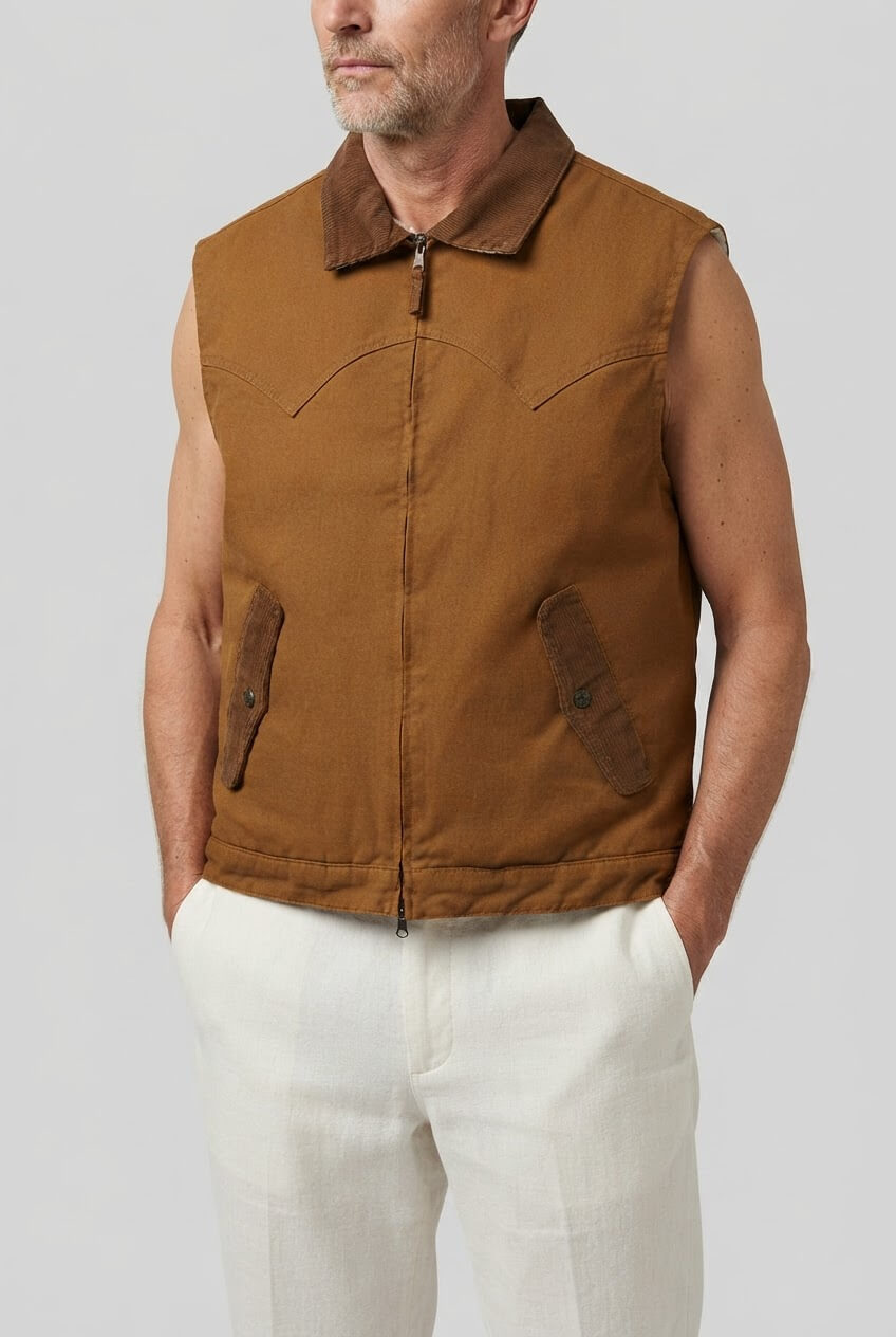 Men's Western Vest | Corduroy-Look Collar & Snap Pockets