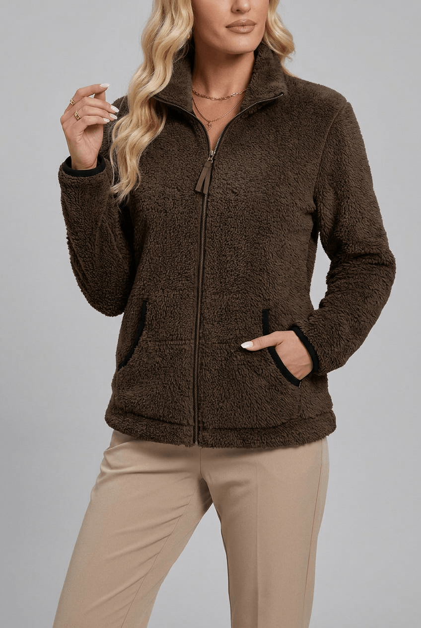 Women's Teddy Fleece Jacket | Full-Length Zip and Stand-Up Collar