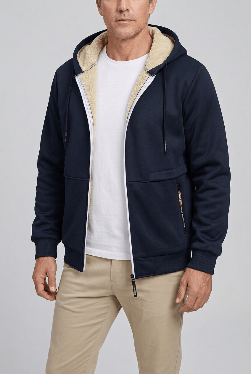 Men's Zip-Up Hoodie | Sherpa Lining & Drawstring Hood