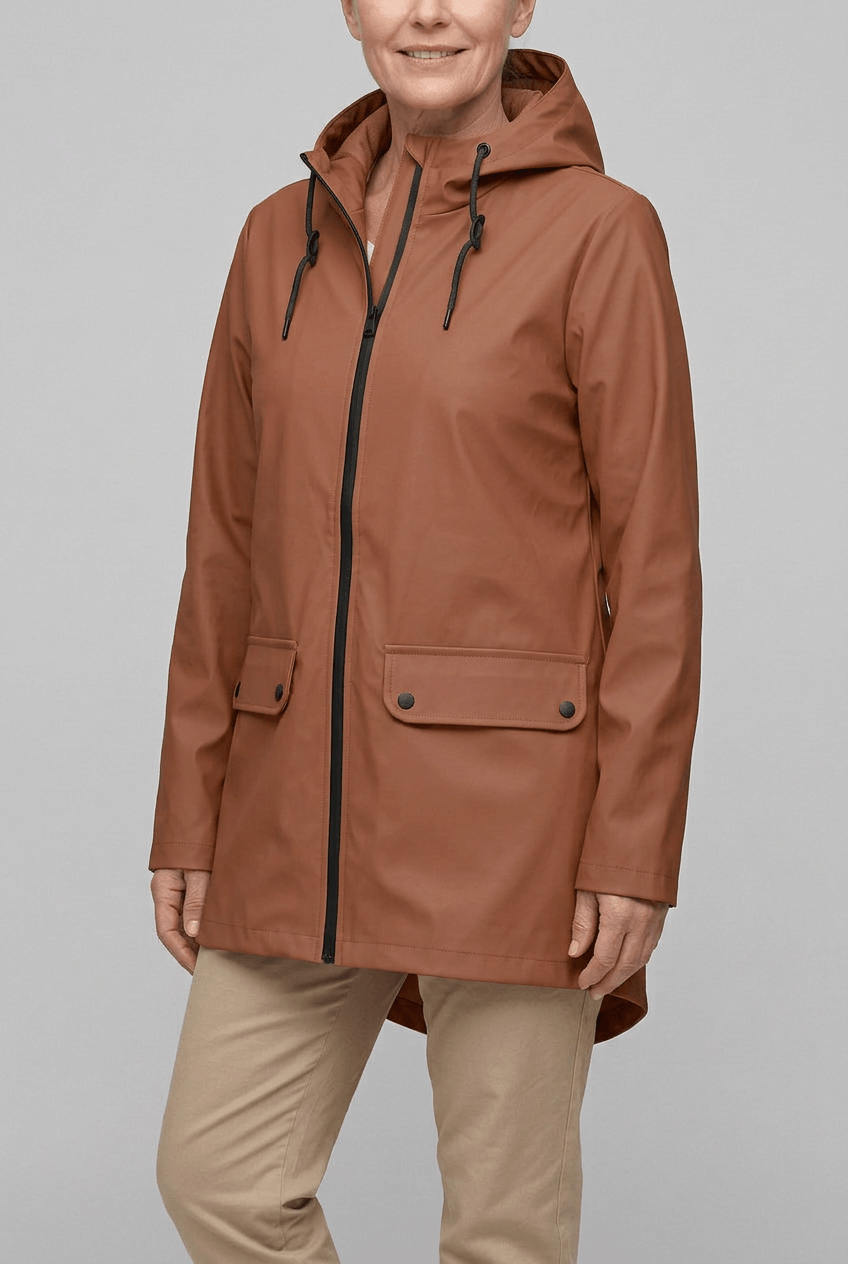 Women's Hooded Rain Jacket | Snap Flap Pockets & Drawstring Hood