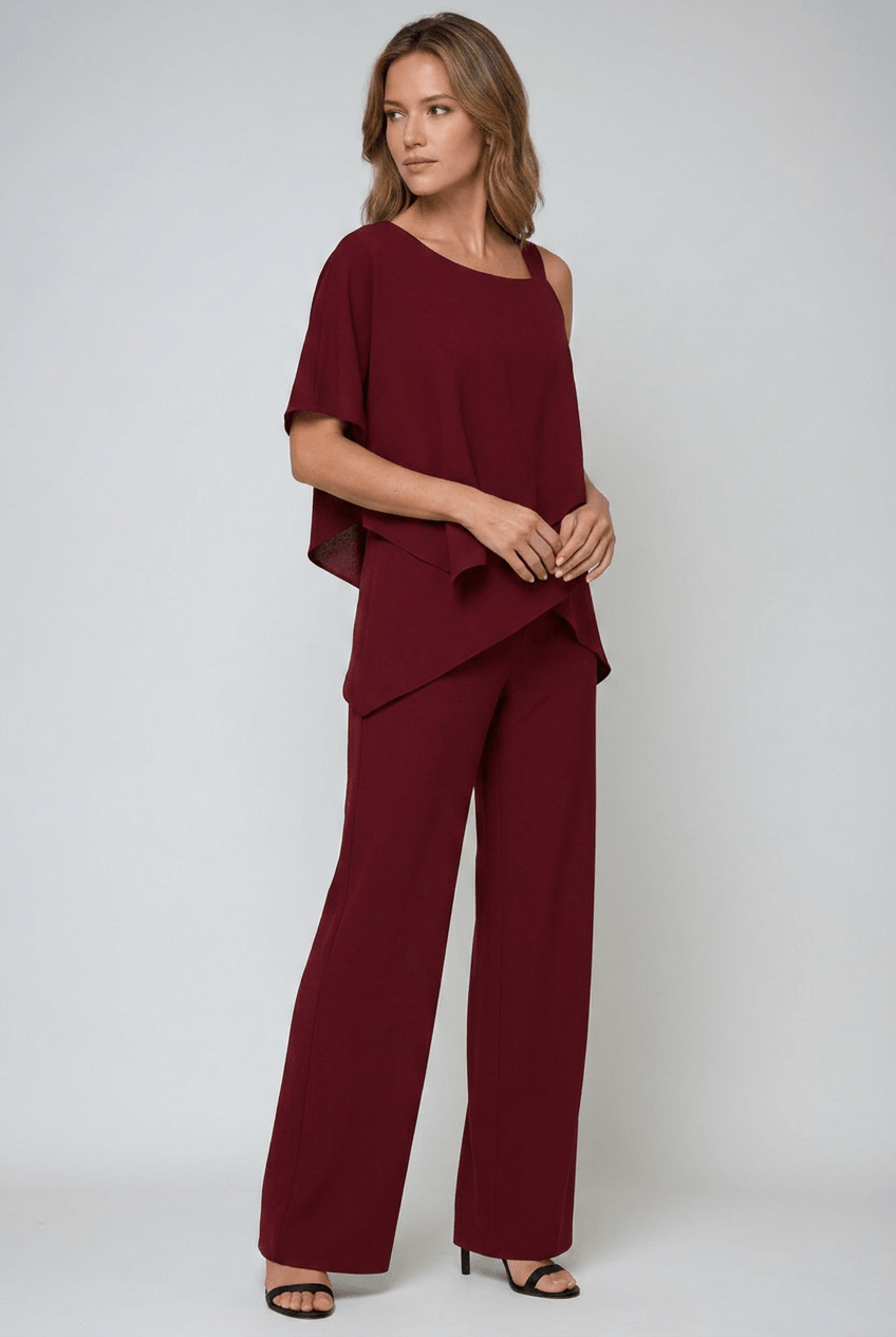 Women's Set | Asymmetric Overlay Top and Wide-Leg Trousers